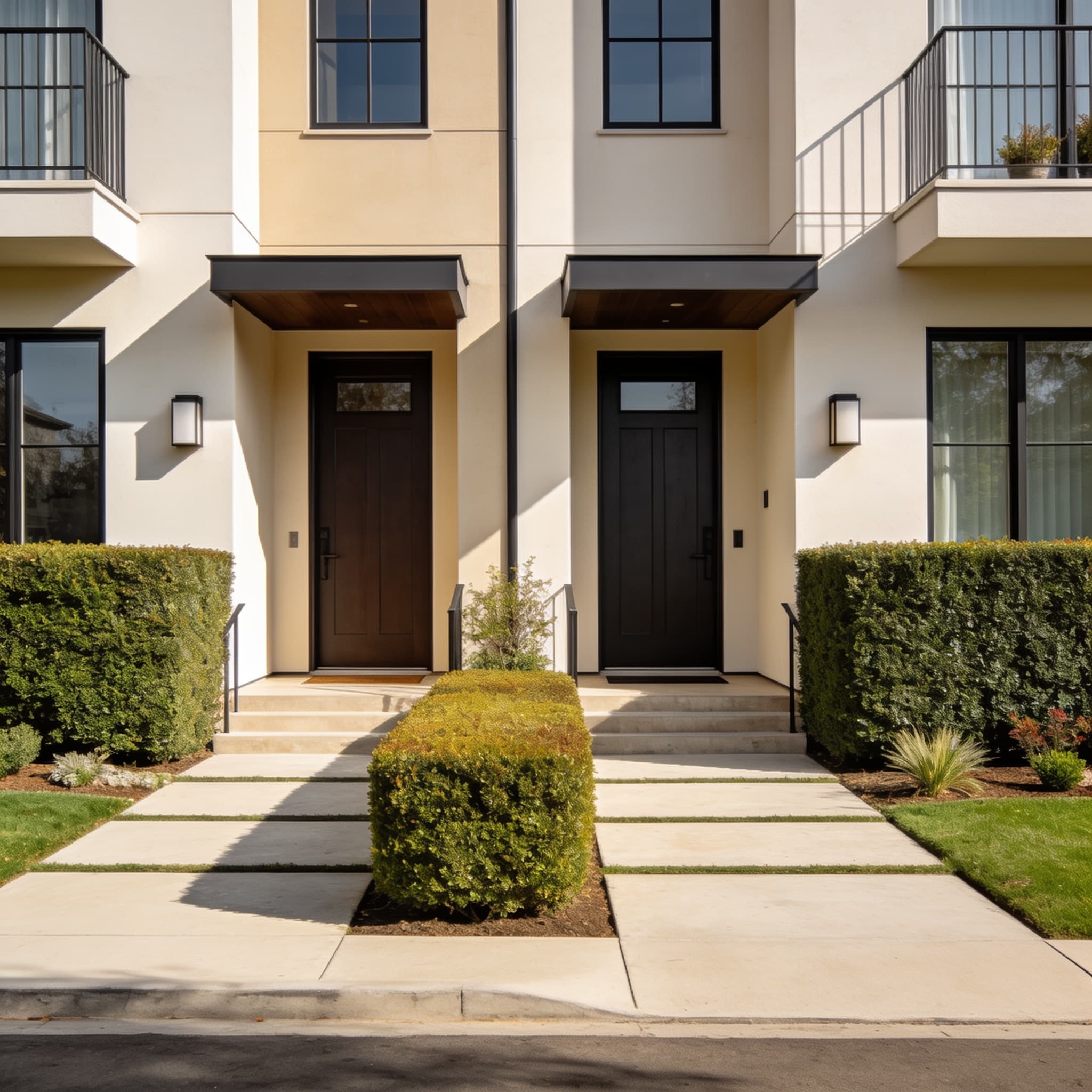 A modern duplex with symmetrical entries
